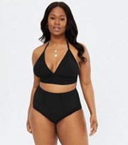 New Look Curves Black Textured Long Triangle Bikini Top